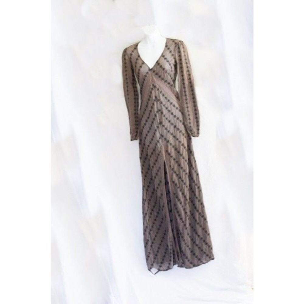 Free People Moroccan 70s Maxi Dress Plunging V Neck Front Slit Empire Waist XS
